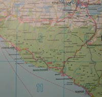 Карта маршрута по черноморскому поборежью. Туапсе - Геленджик. Горячий Ключ - Фанагорийская пещера.