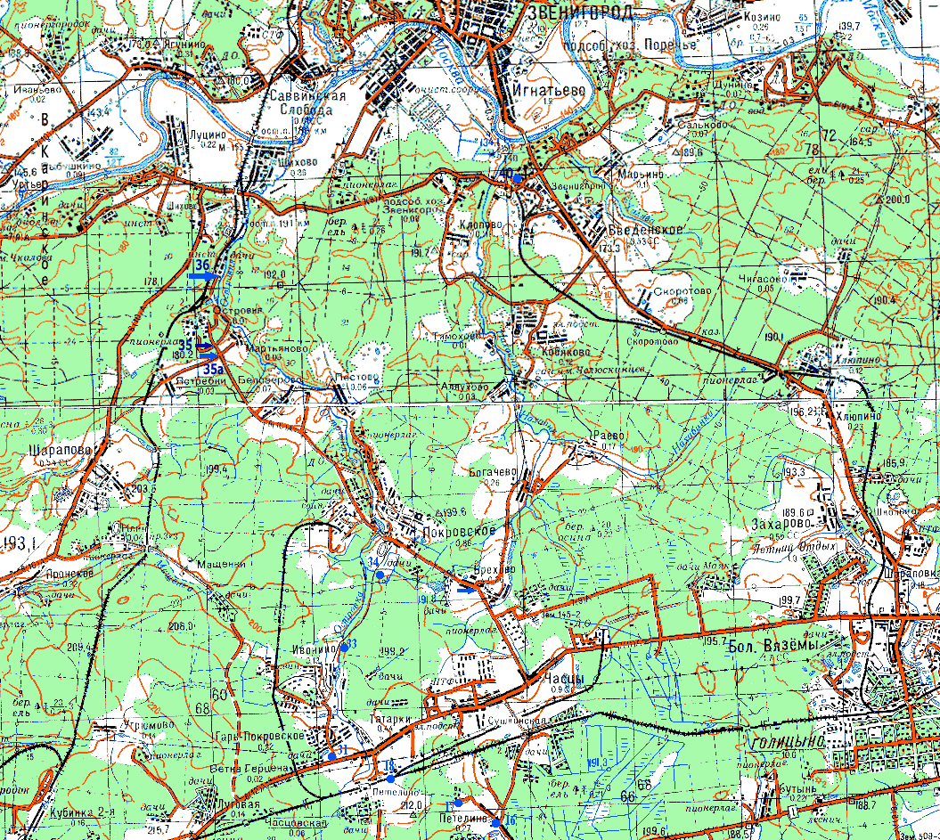 Карта участка Звенигород - Сушкинская - Часцовская - Шихово 1:100000